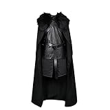 bugdol Jon Snow Cosplay Costume Black Uniform Full Suit Coat with Cloke Halloween Outfits (L,Black)