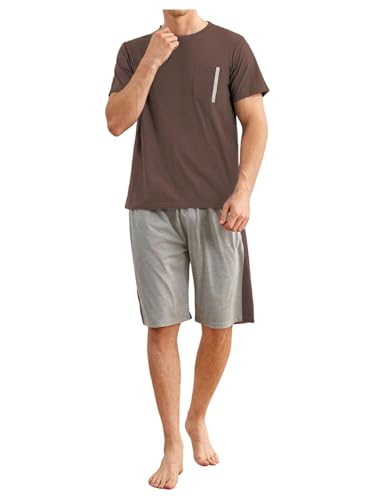 SweatyRocks Men's Pajamas Set Pocket Front Tee with Shorts 2 Piece Sleepwear Lounge Sets4