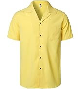 JEMITOP Men's Stretch Cuban Collar Shirt Summer Lightweight Short Sleeve Button Down Shirts with ...