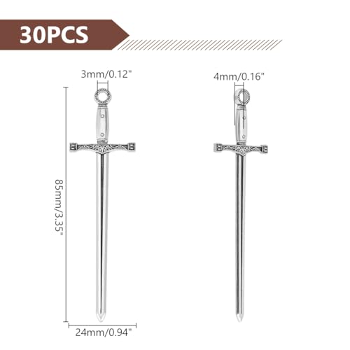 UNICRAFTALE About 30Pcs Alloy Bookmarks Charms Big Pendants Sword Charm Antique Silver Dagger Pendants Metal Long Charm Anime Figures Decoration Charm for DIY Necklace Earring Making for Book Lover - Image 3