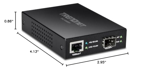 TRENDnet 10GBASE-T to SFP+ Fiber Media Converter, TFC-10GSFP, 1 x 10G RJ-45 Port, 1 x 10Gbps SFP+ Slot, NDAA & TAA Compliant, Power Adapter Included