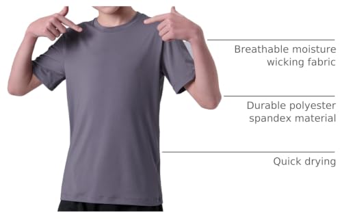 Image of 5 Pack Youth Boys Athletic Dry Fit T Shirts | Lightweight Short Sleeve Tees, Comfy Stretch, Regular Fit, for Teen Kids, Running Soccer Back to School