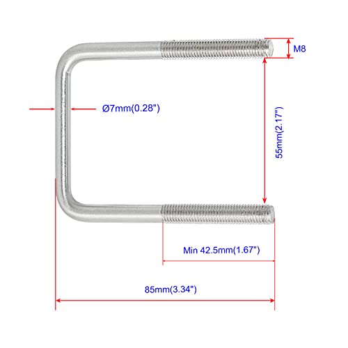 Image of Square U-Bolt 2.17 inch(55mm) Inner Width U Bolts Brackets 304 Stainless Steel M8 with Nut, Plate, Washer for Car /RV /Trailer Bumper,2 Sets