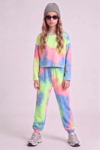 Image of Arshiner Girls 2 Piece Outfits Kids Trendy Tie Dye Sweatsuits Sets | Size 5-14Y, Girls 2-Piece Tracksuit Set, Tie Dye Print, Long Sleeve Top & Jogger Pants, Soft Polyester, Elastic Waistband