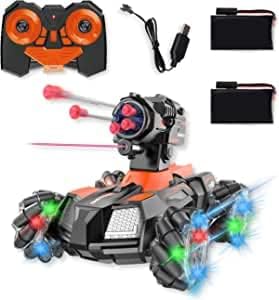 FITTO Kidwala Remote Control Tank with Shooting Missile Darts 180° Rotating Shooting & 360° Rotating Vehicle, rock climbing vehicle with shooting safety bullets, colorful LED car toy for boys, Red