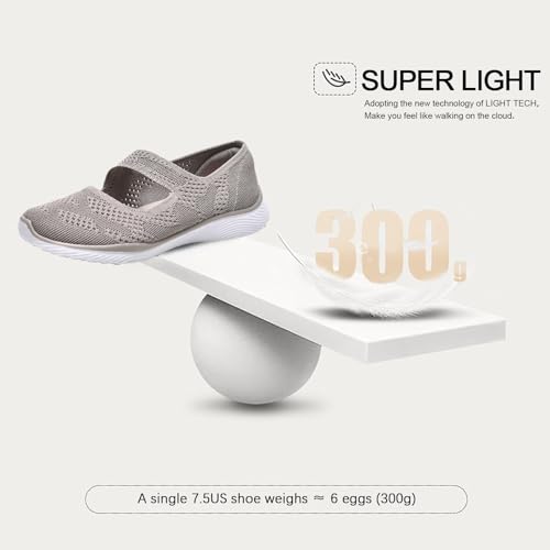 Image of HONHOLD Women's Mary Jane Knit Flats Breathable Walking Shoes