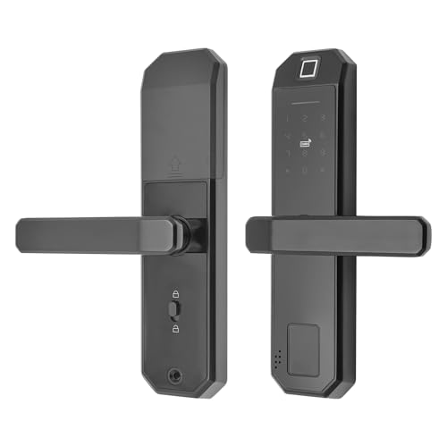 HuKaiL Cerradura de puerta con huella digital, cerradura inteligente con 3 métodos de desbloqueo (200 juegos de huellas dactilares/4-8 dígitos contraseña/2 llaves), cerradura electrónica antipeeping