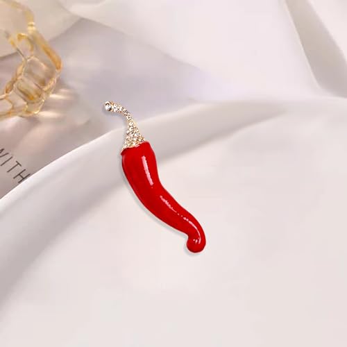 Image of Elegant Red Pepper Vegetable Brooches Pins Fashion Beautiful Enamel Crystal Vegetable Brooch for Party Dance Wedding Banquet for Women Girl Gift