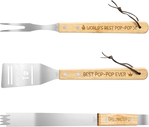 Haooryx Grill-Werkzeug für Opa, 3 Stück, Vatertag, beste Pop-Pop-Überhaupt, Edelstahl, Grillzubehör, Zange, Gabel, Spatel, Grillmeister, Opa, Geburtstagsgeschenk, Geschenk, Outdoor, Einweihung Haooryx Grill-Werkzeug für Opa, 3 Stück, Vatertag, beste Pop-Pop-Überhaupt, Edelstahl, Grillzubehör, Zange, Gabel, Spatel, Grillmeister, Opa, Geburtstagsgeschenk, Geschenk, Outdoor, Einweihung