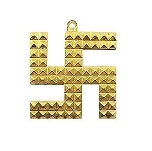 Siyaram Creations Swastik Pyramid Small Door Sign for All Vastu Problems Prosperity & Success for Vastu Dosh & Nazar Dosh Decorative Showpiece (Pack of 1) (2 inch) (Golden, Metal)