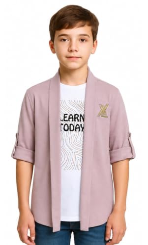 Image of CAVIO Boys Solid Open-Front Shrug with T-Shirt