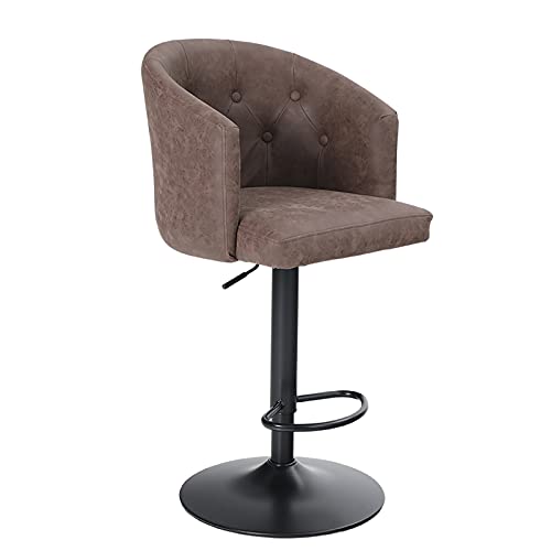 Alpha Home Swivel Bar Stool Adjustable Airlift Counter Height Bar Stool Kitchen Dining Cafe Hydraulic Pu Leather Bar Chair With Padded Back And Chromed Metal Base, Brown, 2Pcs #TOP6