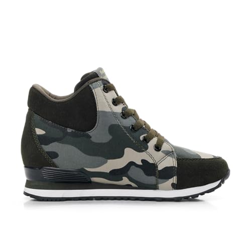 Image of ESXGED Women's Fashion Camouflage Platform Canvas Sneakers Girl's Invisible Wedges Increase Heel Mesh-Cloth Casual Shoes