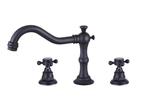 Greenspring Commercial Deck Mounted Three Holes Double Handles Widespread Roman Bathroom Sink Faucet 3pcs faucet Oil Rubbed Bronze