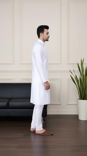Image of SadreeMen's Silk Blend|Classic|Occassion|Ethinic|Full Sleeve|Mandirn Collor|Knee Length|Solid Colour|Light Weight|Comfort|Regular Fit Kurta Pyjama Set