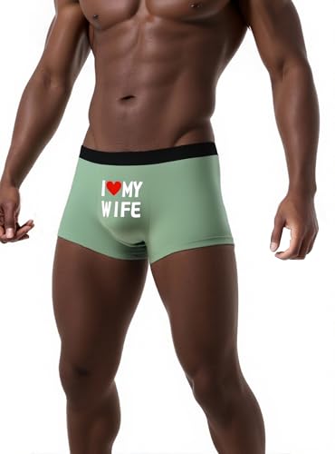 Men's Funny Love My Wife Seamless Boxer Briefs Breathable Stretch Fabric Comfortable and Supportive for Running and Gym Green4