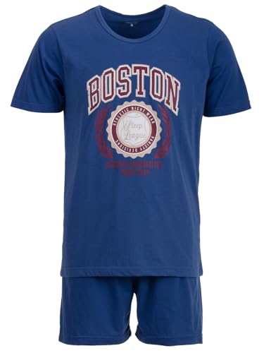 Henry Terre Herren Pyjama Shorty Paul Boston Schlafanzug Set M-5XL Baumwolle Shorts & Kurzarm-Shirt Sportliches Design Sommerschlafanzug, Farbe:blau,...