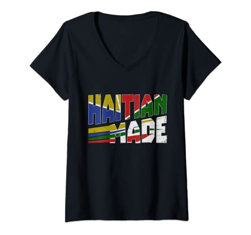 Damen Haitian Made Haiti Pride Flag Gift Tee Souvenir T-Shirt mit V-Ausschnitt