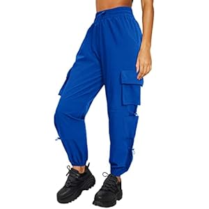 Quick Dry Cargo Pants Lightweight Tactical Hiking Pants with 6 Pockets for Women, Elastic Waist and Water Resistant X-Small Blue