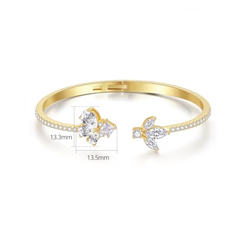 14K Gold Single Row Moissanite Butterfly Bracelet, Elegant Design for Women, Adjustable Open Bangle2