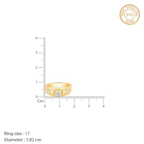 Image of GIVA 925 Silver Golden Zircon Ornate Ring For Him, Fixed Size,Indian| Gifts for Men and Boys| With Certificate of Authenticity and 925 Stamp | 6 Months Warranty