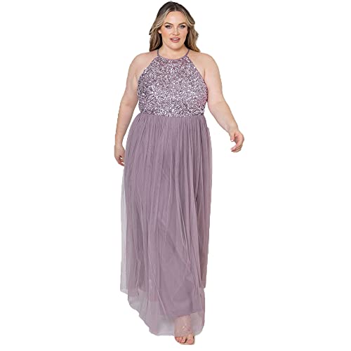 Maya Deluxe Damen Maya Verziertes Neckholder-Maxikleid Brautjungfer, Moody Lilac, 42 EU (14 UK)