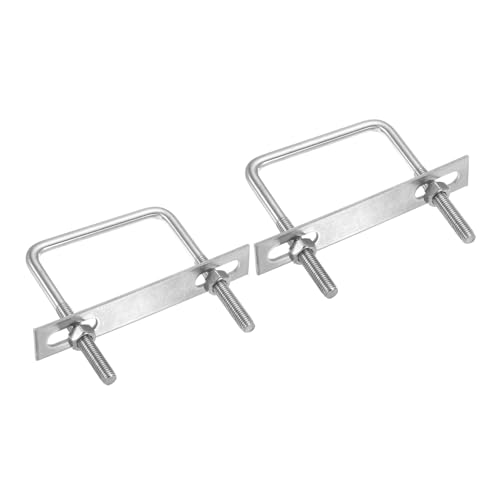 Image of PATIKIL M10x85x125mm Square U-Bolts Kit, 2Set 304 Stainless Steel Square U Shaped Bolts Replacement Parts with Frame Plates and Nuts for Ski Board Sailboat Trailer
