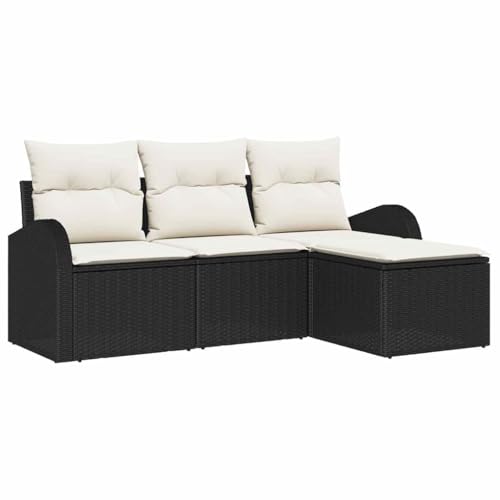 vidaXL Ensemble de Canapés avec Coussin 4 pcs Noir et Blanc polyrotin, Canapé modulable d'extérieur, Assise Jardin et terrasse, léger et résistant, matériaux...