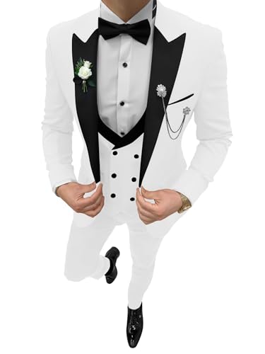 Men's Tuxedo Suit 3 Piece Slim Fit One Button Wedding Prom Tuxedo Double Breasted Groom Suits Set with Bow Tie