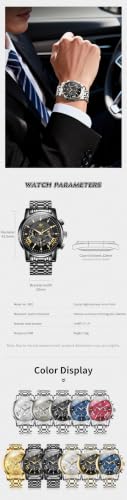 Image of OLEVS Watch for Men Classic Business Dress Analog Quartz Stainless Steel Waterproof Luminous Date Diamond Men Silver Watch
