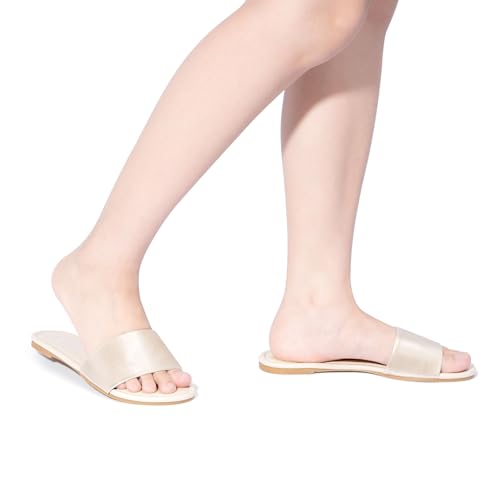 FITORY Women's Slide Sandals Fashion Round Toe With Classic Single Strap Slippers for Summer Champagne Size 8.5 by FITORY - Used condition - Image 2