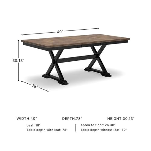 Signature Design by Ashley Wildenauer Dining Extension Table, 18" Self-Storing Butterfly Leaf, Hardwood Solids, Mango Veneer & MDF Substrate, Seats 6 to 8 for Kitchens, Black & Dark Brown, 78" - Image 4