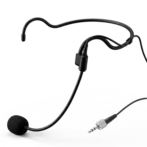 JTLAU Headset Microphone Cardioid Condenser Microphone, Double Earhook Headset Mic Compatible with Sennheiser Wireless Bodypack Transmitter, Flexible Gooseneck, 3.5mm Screw Lock Plug, Black