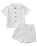 Jecson Baby Boy Summer Outfit Infant Toddler Boy Clothes Cotton 2 Piece Set with Button Down Shirt and Shorts Lightweight Baby Boy Outfit Set