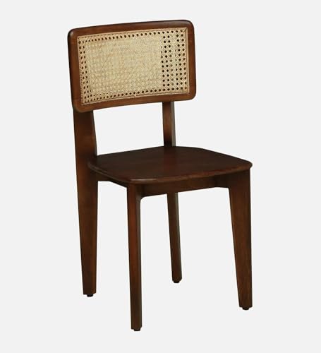 Image of Vintage Cane Back Dining Chair, Walnut Brown Wood Frame with Natural Rattan Backrest, Mid-Century Modern Style (Set of 3)