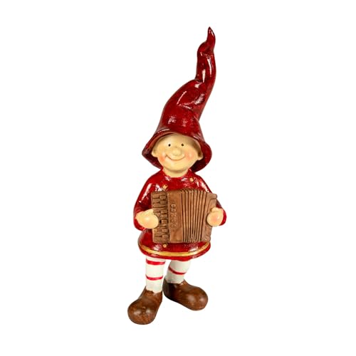 Schwibbogen mit beweglichen Figuren 7 Manufaktur Lichtbogen Dekofiguren Wichtel rot mit Akkordeon