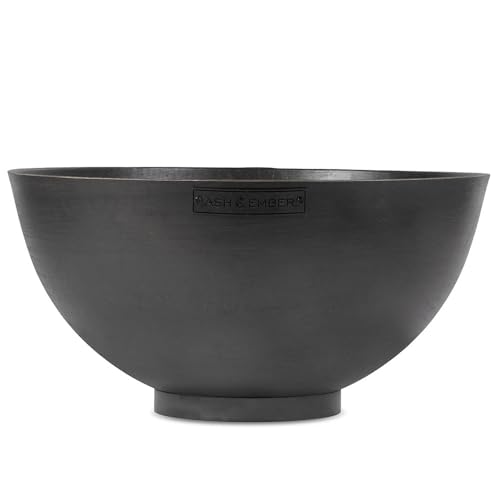 Ash & Ember 36 Hemisphere Fire Pit Wood Burning Outdoor Fire Bowl Raw Cast Iron Patina Half-Sphere Outside Fireplace with Flanged Edge and Stable Base