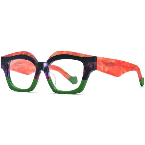 Image of HEPIDEM Multicolor Acetate Glasses Frame Women Oversize Vintage Round Eyeglasses Optical Spectacles 9271