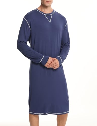SWOMOG Mens Nightgown Long Sleeve Lounge, Sleep Henley Shirt Pajama Big & Tall Nightshirt Comfy Nightwear S-XXL2