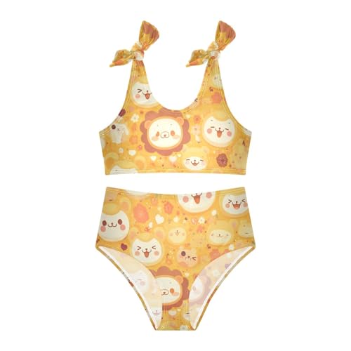 KLL Cute Lion Cartoon Pattern Yellow Girls' 2 Piece Bikini Sets Beach Swimsuits Swimwear Cute Shoulder Strap3