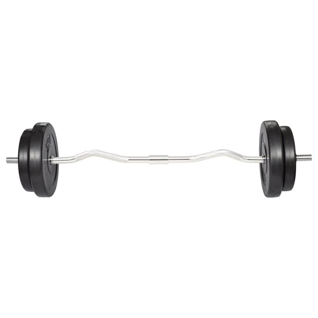 Barra de pesas cromada con discos de cemento, juego de 60 kg, 2 x 15 kg, 2 x 7,5 kg, 2 discos de 5 kg, cierre de estrella para entrenamiento seguro de pecho, bíceps, tríceps