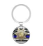 1080 Graphics California Highway Patrol - CHP Officer Badge - The Thin Blue Line Flag Edition Stainless Steel Keychain with Ring Double Sided
