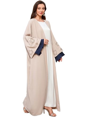 Image of Women's Ethnic Embroidery Muslim Abaya Open Kimono Cardigan Jalabiya