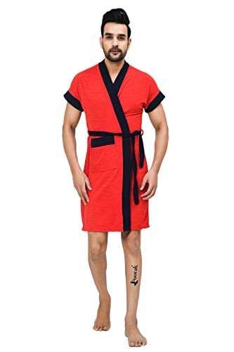 Image of Terry Bathrobe For Men Fit Upto 42 inches Red Navy