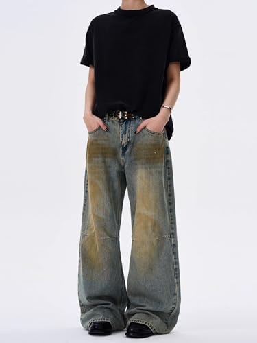 GUOYUXIAO Men's Jeans American-Style Retro Denim Pants Floor-Length Straight-Leg Long Trouser for Men3