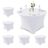 Enjoyidea Fitted Round Table Covers 5ft-Spandex Elastic Table Cloths 6 Pack 60 Inch-White Small Stretch Folding Tablecloth for Weddings Banquets Restaurant Buffet Event Parties Vendor Stand Tables