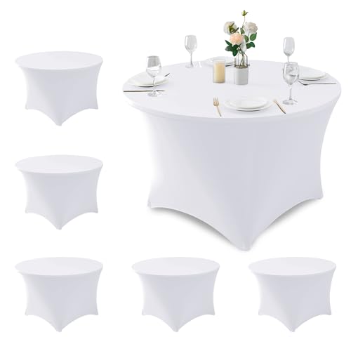 Fitted Round Table Cloth 6ft-Spandex Elastic Stretch White Table Covers by Enjoyidea - Used condition - US$71.43