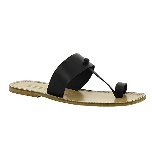 Gianluca - Handmade Men's Black Calf Leather Slippers - Thong Sandals - Size: