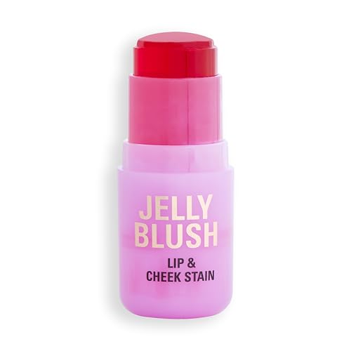 Revolution Jelly Blush Stick Lip & Cheek Stain Sheer Buildable Coverage with Hydrating Hyaluronic Acid & Aloe for Multi-Use Glow Vegan & Cruelty-Free Strawberry Red