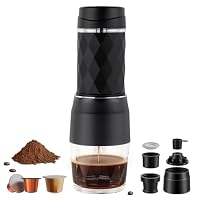 Diceaynico Tragbare Kaffeemaschine, Manuelle Espressomaschine für unterwegs, 13–18 bar Druck, Kompatibel mit Kapseln und Kaffeepulver, Ideal für Camping, Büro und Reisen, Schwarz – Ansicht 1